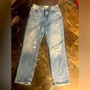 NWOT FREE PEOPLE High Rise straight leg mom distressed jeans